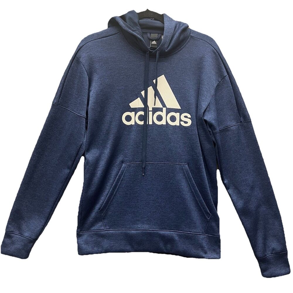 ADIDAS ClimaWarm Men’s Fleece Blue Pullover Hoodie Sweatshirt SMALL